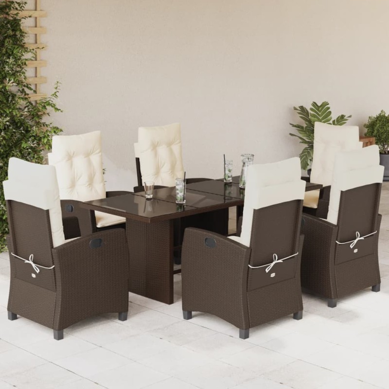 vidaXL 7-tlg. Garten-Essgruppe mit Kissen Braun Poly Rattan vidaXL 7-tlg. Garten-Essgruppe mit Kissen Braun Poly Rattan