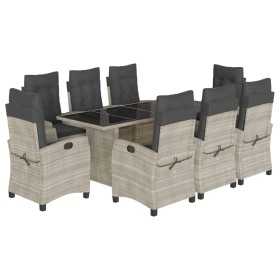 vidaXL 9-tlg. Garten-Essgruppe mit Kissen Hellgrau Poly Rattan