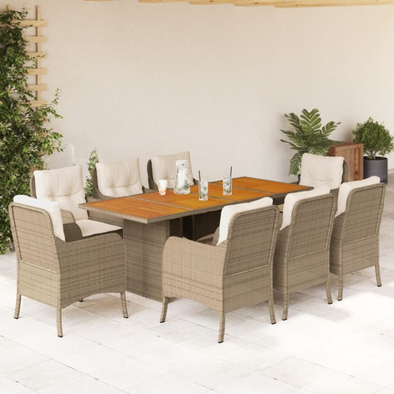 vidaXL 9-tlg. Garten-Essgruppe mit Kissen Beige Poly Rattan vidaXL 9-tlg. Garten-Essgruppe mit Kissen Beige Poly Rattan