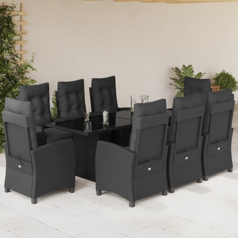 vidaXL 9-tlg. Garten-Essgruppe mit Kissen Schwarz Poly Rattan vidaXL 9-tlg. Garten-Essgruppe mit Kissen Schwarz Poly Rattan