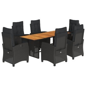 vidaXL 9-tlg. Garten-Essgruppe mit Kissen Schwarz Poly Rattan