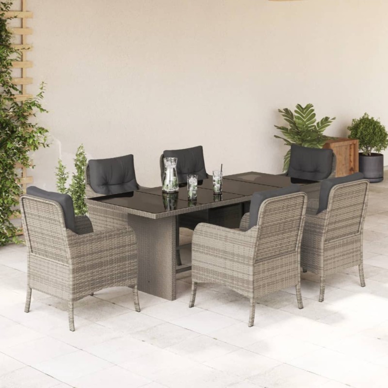 vidaXL 7-tlg. Garten-Essgruppe mit Kissen Hellgrau Poly Rattan vidaXL 7-tlg. Garten-Essgruppe mit Kissen Hellgrau Poly Rattan