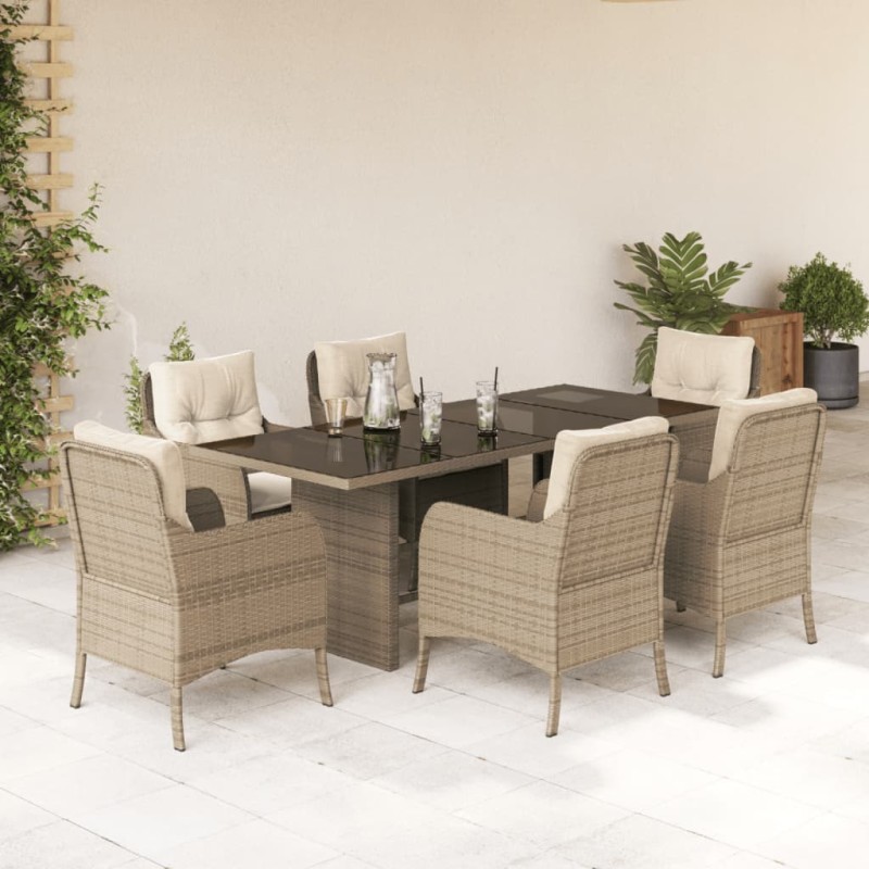 vidaXL 7-tlg. Garten-Essgruppe mit Kissen Beige Poly Rattan vidaXL 7-tlg. Garten-Essgruppe mit Kissen Beige Poly Rattan