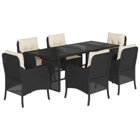vidaXL 7-tlg. Garten-Essgruppe mit Kissen Schwarz Poly Rattan