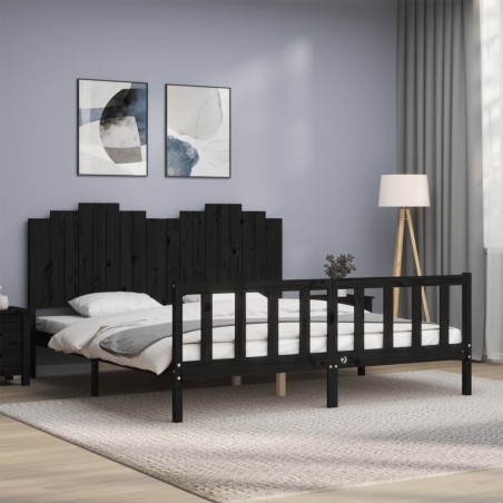 Bettgestell mit Kopfteil Schwarz 180x200 cm Massivholz