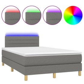 vidaXL Boxspringbett mit Matratze & LED Dunkelgrau 120x190 cm Stoff