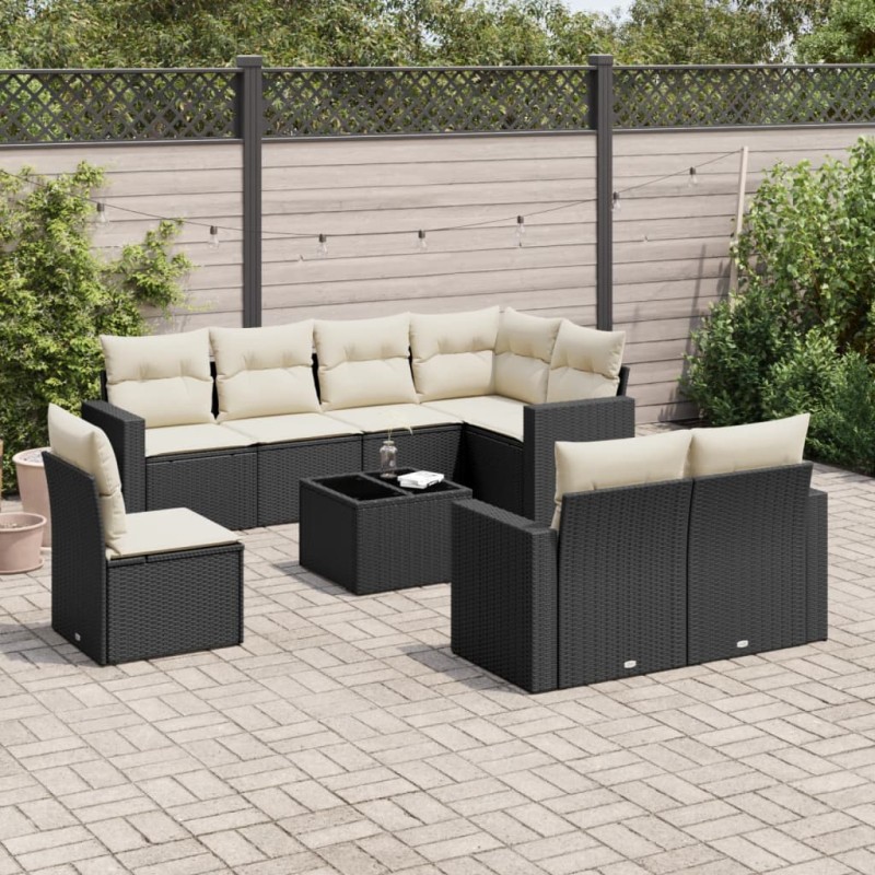 vidaXL 9-tlg. Garten-Sofagarnitur mit Kissen Schwarz Poly Rattan vidaXL 9-tlg. Garten-Sofagarnitur mit Kissen Schwarz Poly Rattan