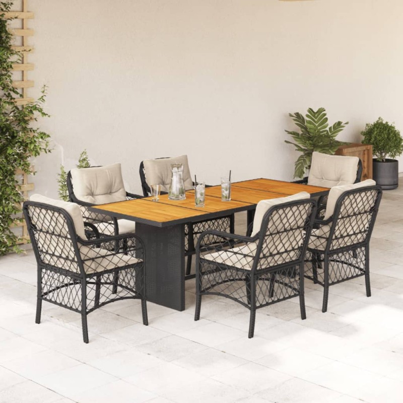 vidaXL 7-tlg. Garten-Essgruppe mit Kissen Schwarz Poly Rattan vidaXL 7-tlg. Garten-Essgruppe mit Kissen Schwarz Poly Rattan