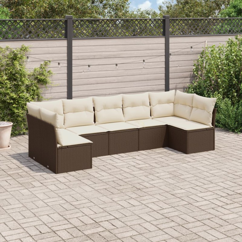 vidaXL 7-tlg. Garten-Sofagarnitur mit Kissen Braun Poly Rattan vidaXL 7-tlg. Garten-Sofagarnitur mit Kissen Braun Poly Rattan
