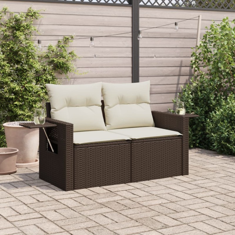 vidaXL Gartensofa mit Kissen 2-Sitzer Braun Poly Rattan vidaXL Gartensofa mit Kissen 2-Sitzer Braun Poly Rattan