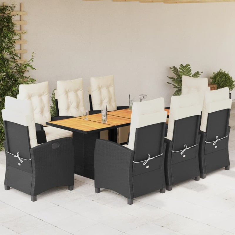 vidaXL 9-tlg. Garten-Essgruppe mit Kissen Schwarz Poly Rattan vidaXL 9-tlg. Garten-Essgruppe mit Kissen Schwarz Poly Rattan