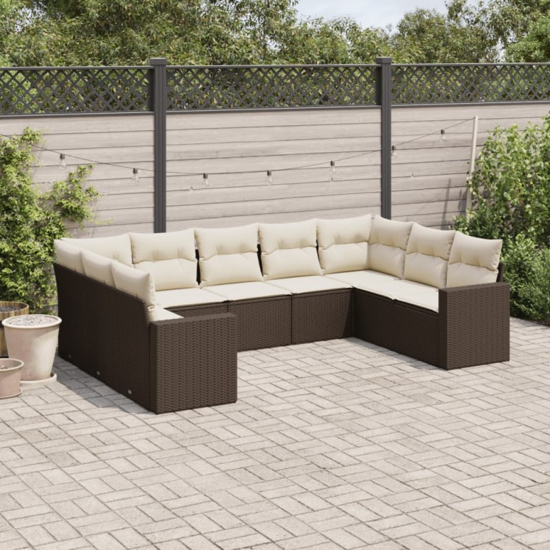 vidaXL 9-tlg. Garten-Sofagarnitur mit Kissen Braun Poly Rattan vidaXL 9-tlg. Garten-Sofagarnitur mit Kissen Braun Poly Rattan