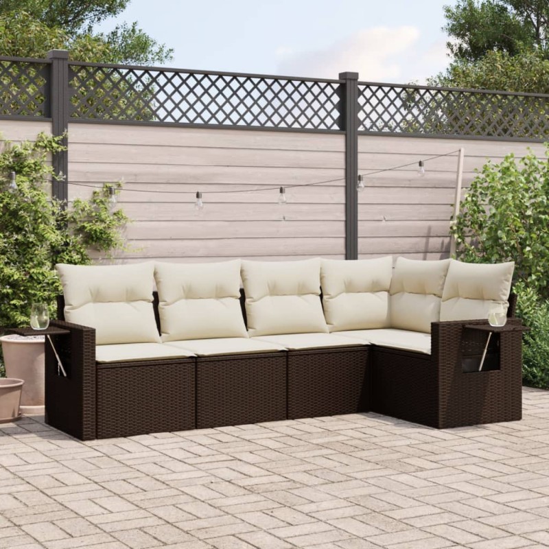 vidaXL 5-tlg. Garten-Sofagarnitur mit Kissen Braun Poly Rattan vidaXL 5-tlg. Garten-Sofagarnitur mit Kissen Braun Poly Rattan