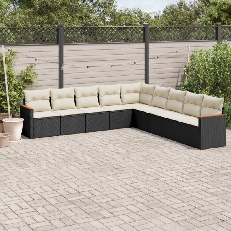 vidaXL 9-tlg. Garten-Sofagarnitur mit Kissen Schwarz Poly Rattan vidaXL 9-tlg. Garten-Sofagarnitur mit Kissen Schwarz Poly Rattan