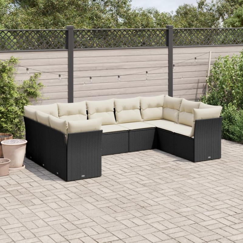 vidaXL 9-tlg. Garten-Sofagarnitur mit Kissen Schwarz Poly Rattan vidaXL 9-tlg. Garten-Sofagarnitur mit Kissen Schwarz Poly Rattan