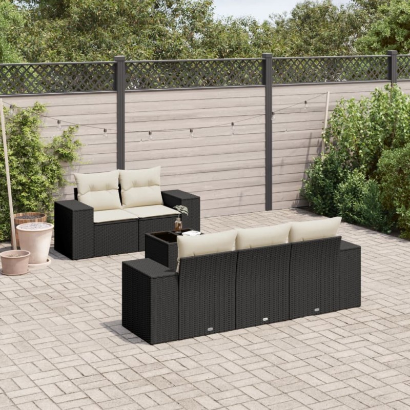 vidaXL 6-tlg. Garten-Sofagarnitur mit Kissen Schwarz Poly Rattan vidaXL 6-tlg. Garten-Sofagarnitur mit Kissen Schwarz Poly Rattan