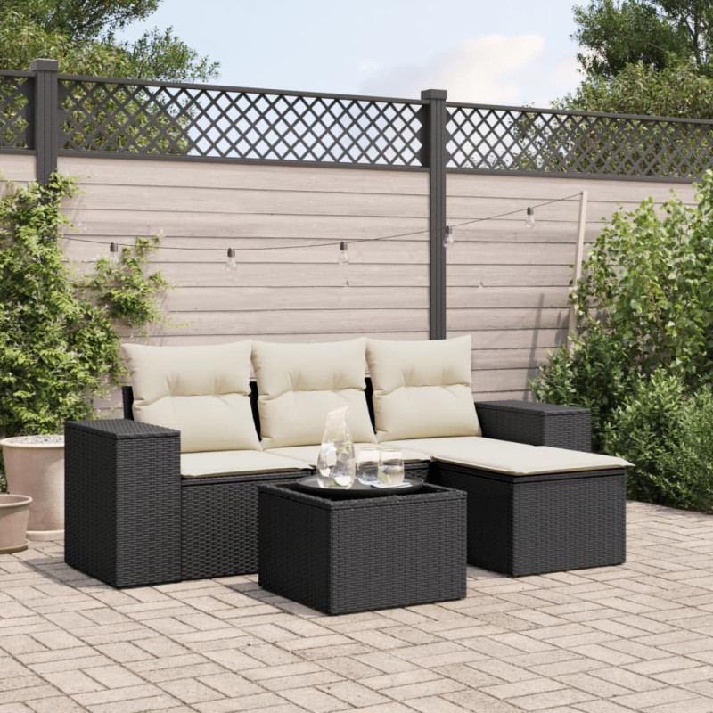 vidaXL 5-tlg. Garten-Sofagarnitur mit Kissen Schwarz Poly Rattan vidaXL 5-tlg. Garten-Sofagarnitur mit Kissen Schwarz Poly Rattan