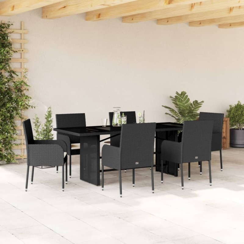vidaXL 7-tlg. Garten-Essgruppe mit Kissen Schwarz Poly Rattan vidaXL 7-tlg. Garten-Essgruppe mit Kissen Schwarz Poly Rattan