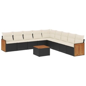 vidaXL 10-tlg. Garten-Sofagarnitur mit Kissen Schwarz Poly Rattan