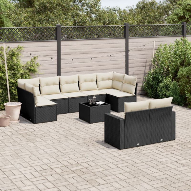 vidaXL 10-tlg. Garten-Sofagarnitur mit Kissen Schwarz Poly Rattan vidaXL 10-tlg. Garten-Sofagarnitur mit Kissen Schwarz Poly Rattan