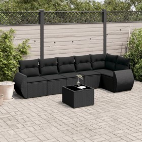 vidaXL 7-tlg. Garten-Sofagarnitur mit Kissen Schwarz Poly Rattan