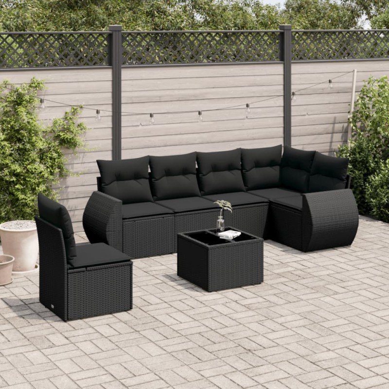 vidaXL 7-tlg. Garten-Sofagarnitur mit Kissen Schwarz Poly Rattan vidaXL 7-tlg. Garten-Sofagarnitur mit Kissen Schwarz Poly Rattan