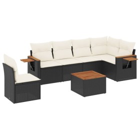 vidaXL 7-tlg. Garten-Sofagarnitur mit Kissen Schwarz Poly Rattan