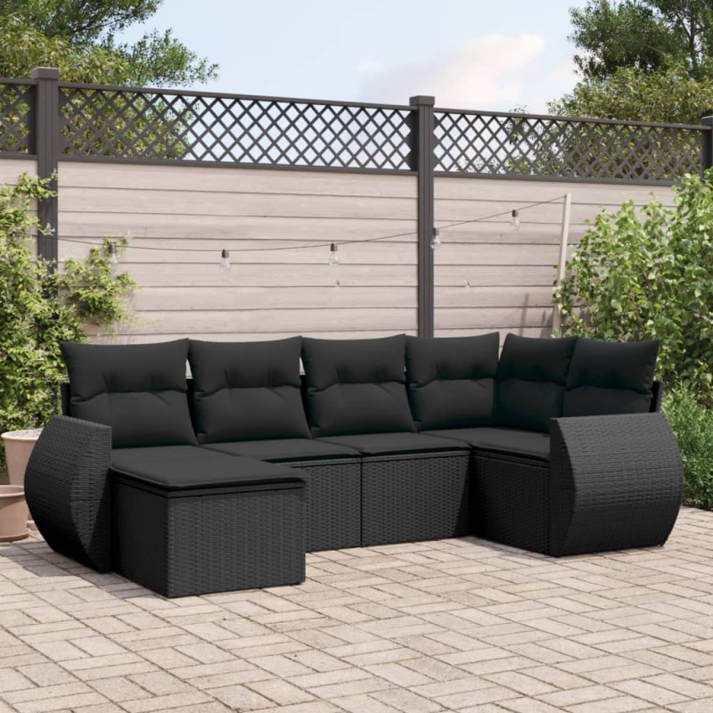 vidaXL 6-tlg. Garten-Sofagarnitur mit Kissen Schwarz Poly Rattan vidaXL 6-tlg. Garten-Sofagarnitur mit Kissen Schwarz Poly Rattan