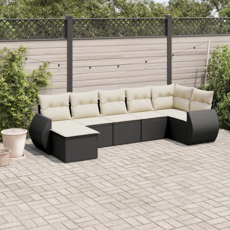 vidaXL 7-tlg. Garten-Sofagarnitur mit Kissen Schwarz Poly Rattan vidaXL 7-tlg. Garten-Sofagarnitur mit Kissen Schwarz Poly Rattan