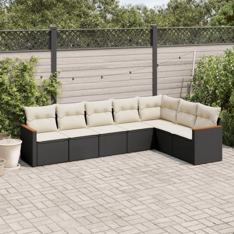 vidaXL 7-tlg. Garten-Sofagarnitur mit Kissen Schwarz Poly Rattan vidaXL 7-tlg. Garten-Sofagarnitur mit Kissen Schwarz Poly Rattan