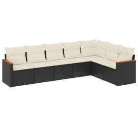 vidaXL 7-tlg. Garten-Sofagarnitur mit Kissen Schwarz Poly Rattan