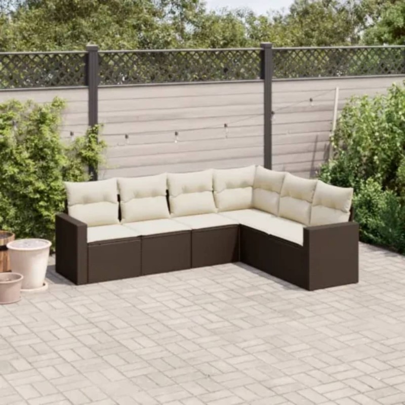 vidaXL 6-tlg. Garten-Sofagarnitur mit Kissen Braun Poly Rattan vidaXL 6-tlg. Garten-Sofagarnitur mit Kissen Braun Poly Rattan