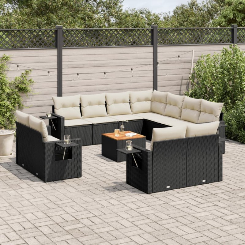 vidaXL 12-tlg. Garten-Sofagarnitur mit Kissen Schwarz Poly Rattan vidaXL 12-tlg. Garten-Sofagarnitur mit Kissen Schwarz Poly Rattan