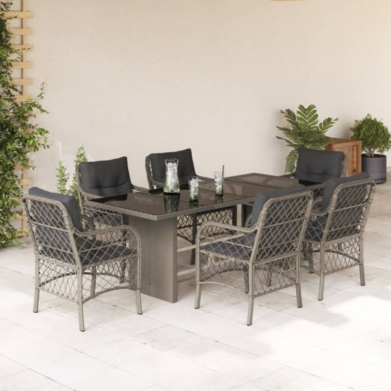 vidaXL 7-tlg. Garten-Essgruppe mit Kissen Hellgrau Poly Rattan vidaXL 7-tlg. Garten-Essgruppe mit Kissen Hellgrau Poly Rattan