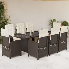 vidaXL 9-tlg. Garten-Essgruppe mit Kissen Braun Poly Rattan