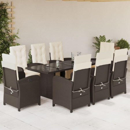 vidaXL 9-tlg. Garten-Essgruppe mit Kissen Braun Poly Rattan
