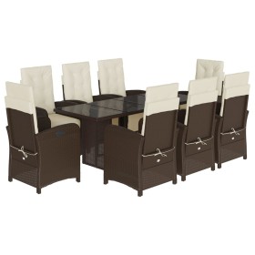 vidaXL 9-tlg. Garten-Essgruppe mit Kissen Braun Poly Rattan