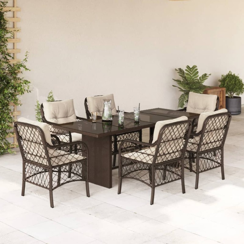 vidaXL 7-tlg. Garten-Essgruppe mit Kissen Braun Poly Rattan vidaXL 7-tlg. Garten-Essgruppe mit Kissen Braun Poly Rattan