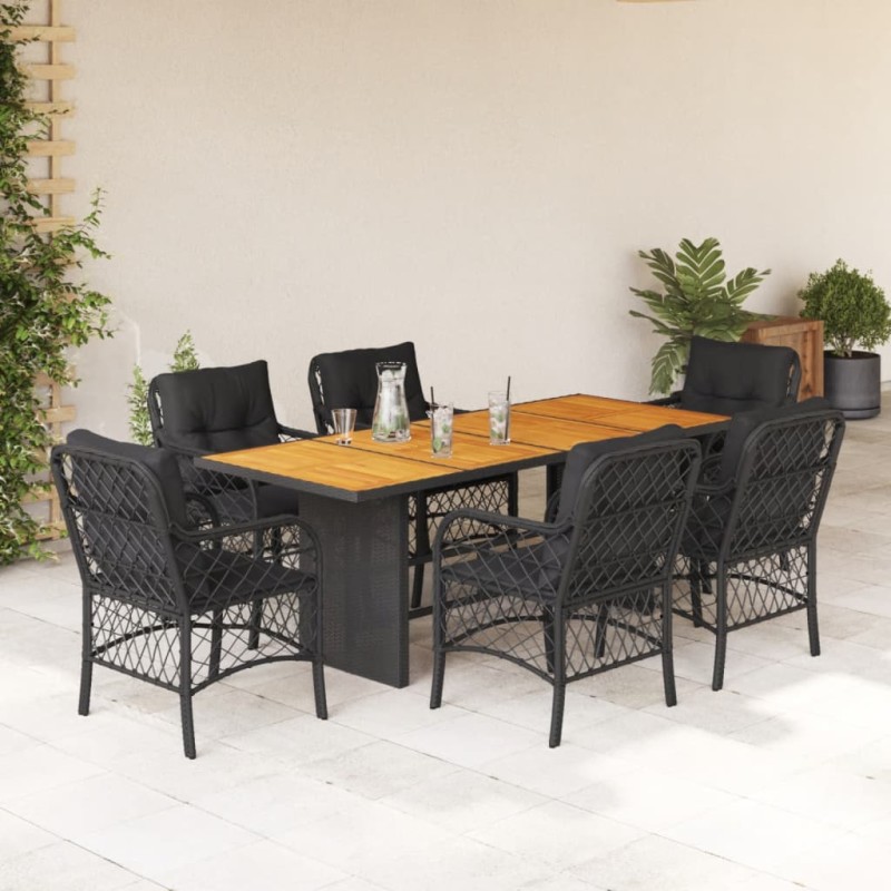 vidaXL 7-tlg. Garten-Essgruppe mit Kissen Schwarz Poly Rattan vidaXL 7-tlg. Garten-Essgruppe mit Kissen Schwarz Poly Rattan