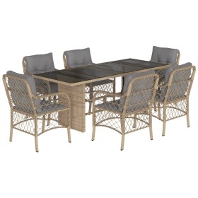 vidaXL 7-tlg. Garten-Essgruppe mit Kissen Beigemischung Poly Rattan