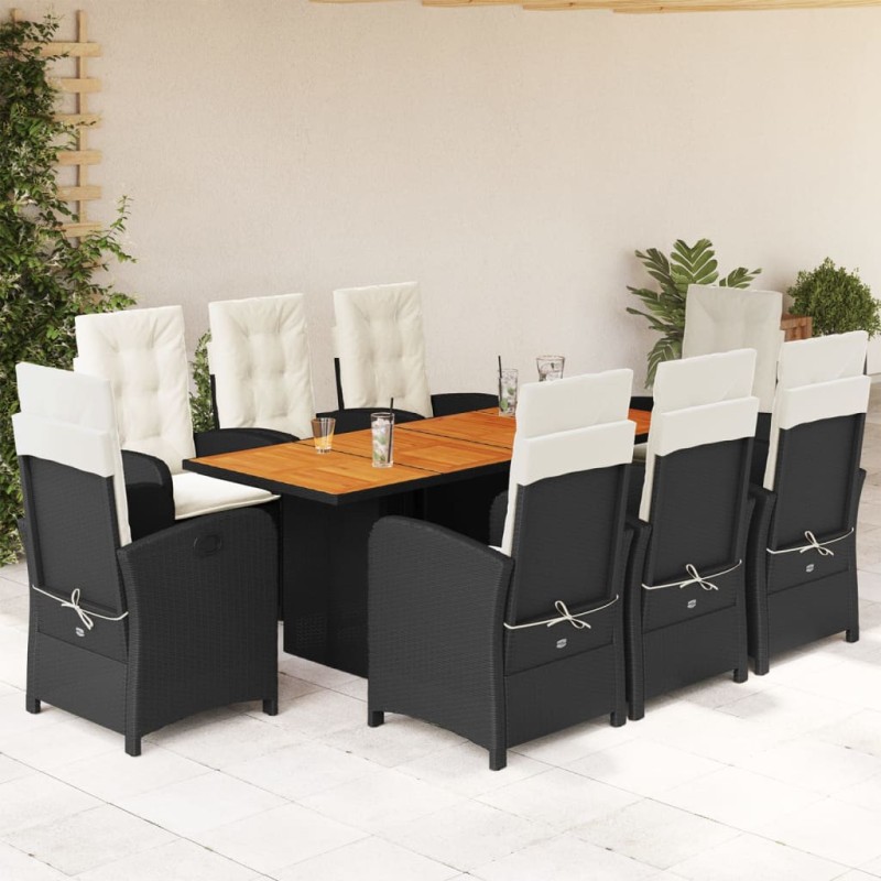 vidaXL 9-tlg. Garten-Essgruppe mit Kissen Schwarz Poly Rattan vidaXL 9-tlg. Garten-Essgruppe mit Kissen Schwarz Poly Rattan