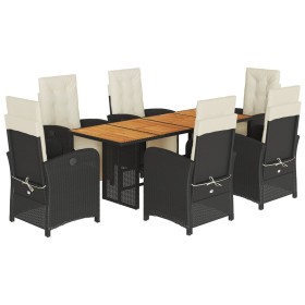 vidaXL 7-tlg. Garten-Essgruppe mit Kissen Schwarz Poly Rattan