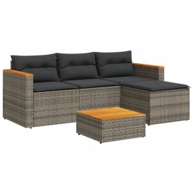 vidaXL 3-tlg. Garten-Sofagarnitur mit Kissen Grau Poly Rattan