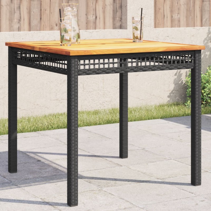 vidaXL Gartentisch Schwarz 80x80x75 cm Poly Rattan Akazienholz vidaXL Gartentisch Schwarz 80x80x75 cm Poly Rattan Akazienholz