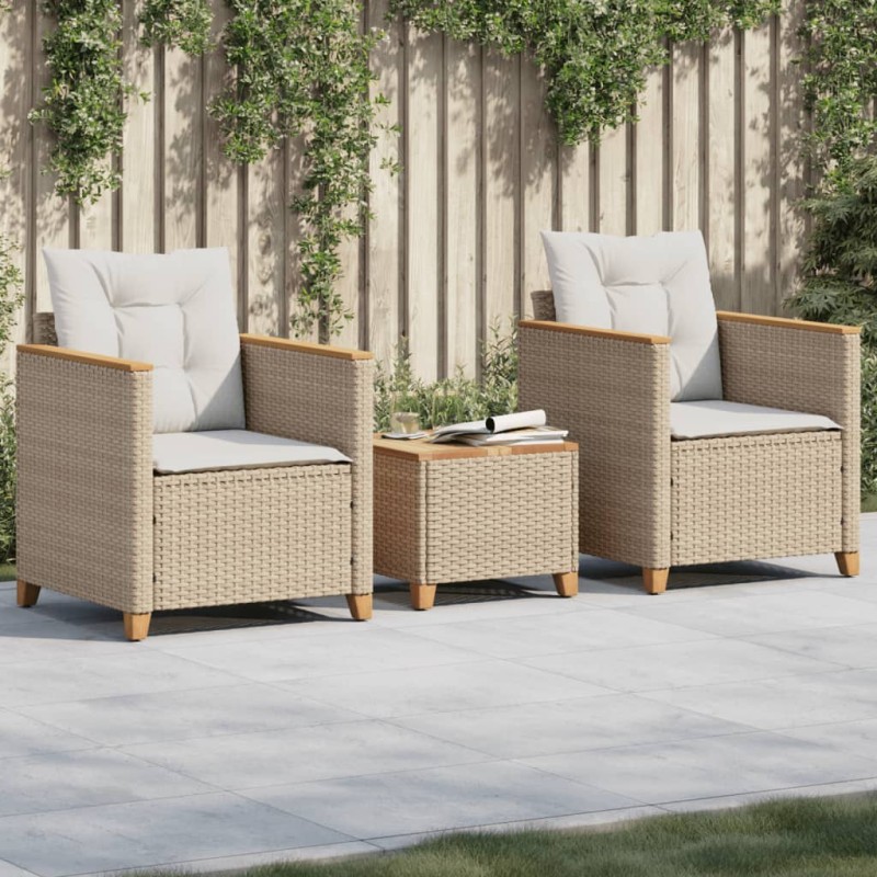 vidaXL 3-tlg. Bistro-Set mit Kissen Beige Poly Rattan Akazienholz vidaXL 3-tlg. Bistro-Set mit Kissen Beige Poly Rattan Akazienholz