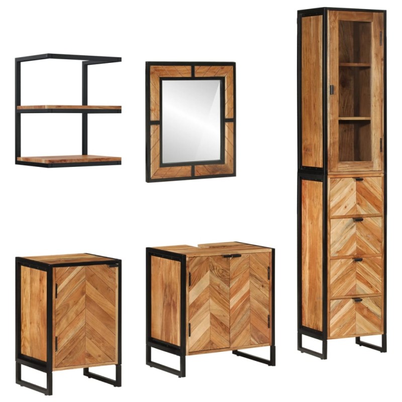 vidaXL 5-tlg. Badmöbel-Set Eisen und Massivholz Akazie vidaXL 5-tlg. Badmöbel-Set Eisen und Massivholz Akazie