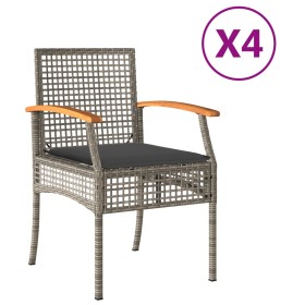vidaXL Gartenstühle mit Kissen 4 Stk. Grau Poly Rattan Akazienholz