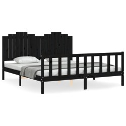 Bettgestell mit Kopfteil Schwarz 180x200 cm Massivholz