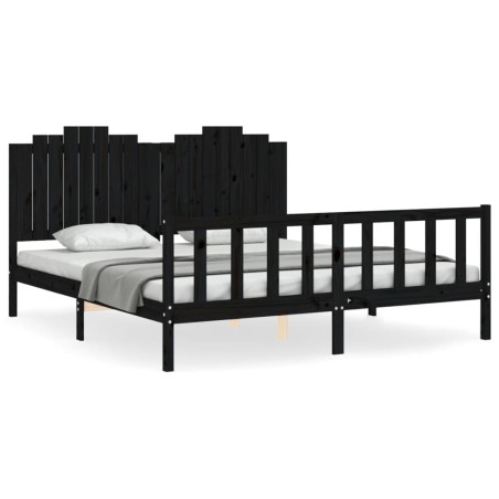 Bettgestell mit Kopfteil Schwarz 180x200 cm Massivholz