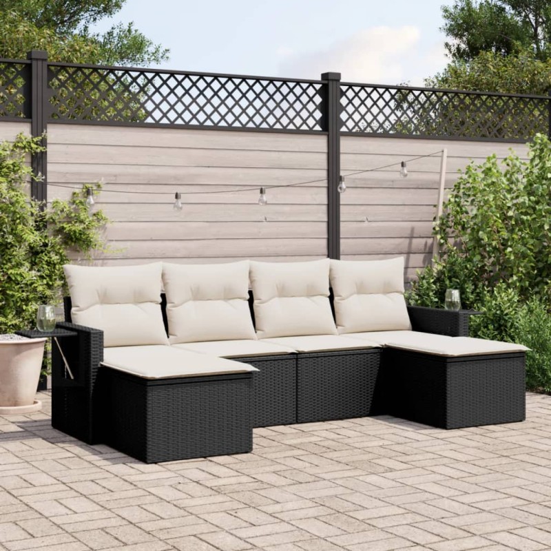 vidaXL 6-tlg. Garten-Sofagarnitur mit Kissen Schwarz Poly Rattan vidaXL 6-tlg. Garten-Sofagarnitur mit Kissen Schwarz Poly Rattan